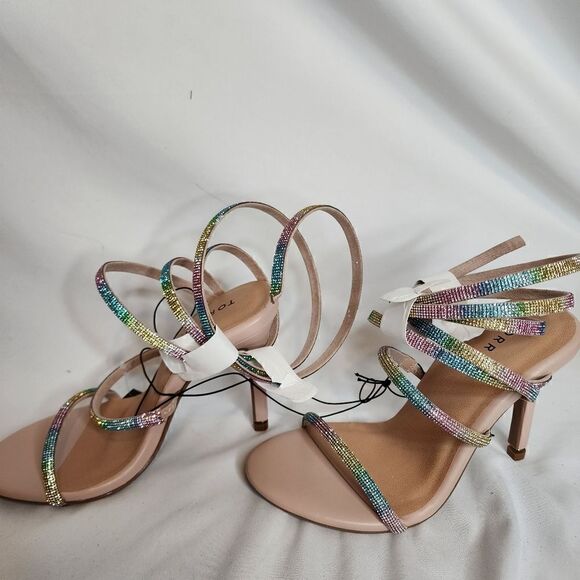 7.5W Wide Width Rainbow Rhinestone Heel 4" Spiral Lace Up Embellish Torrid Spark - Picture 3 of 13